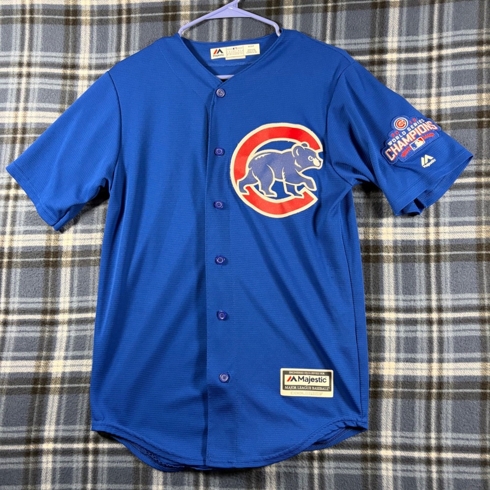 Majestic Chicago Cubs 2016 World Series Champions Jersey Mens Small Blue MLB
